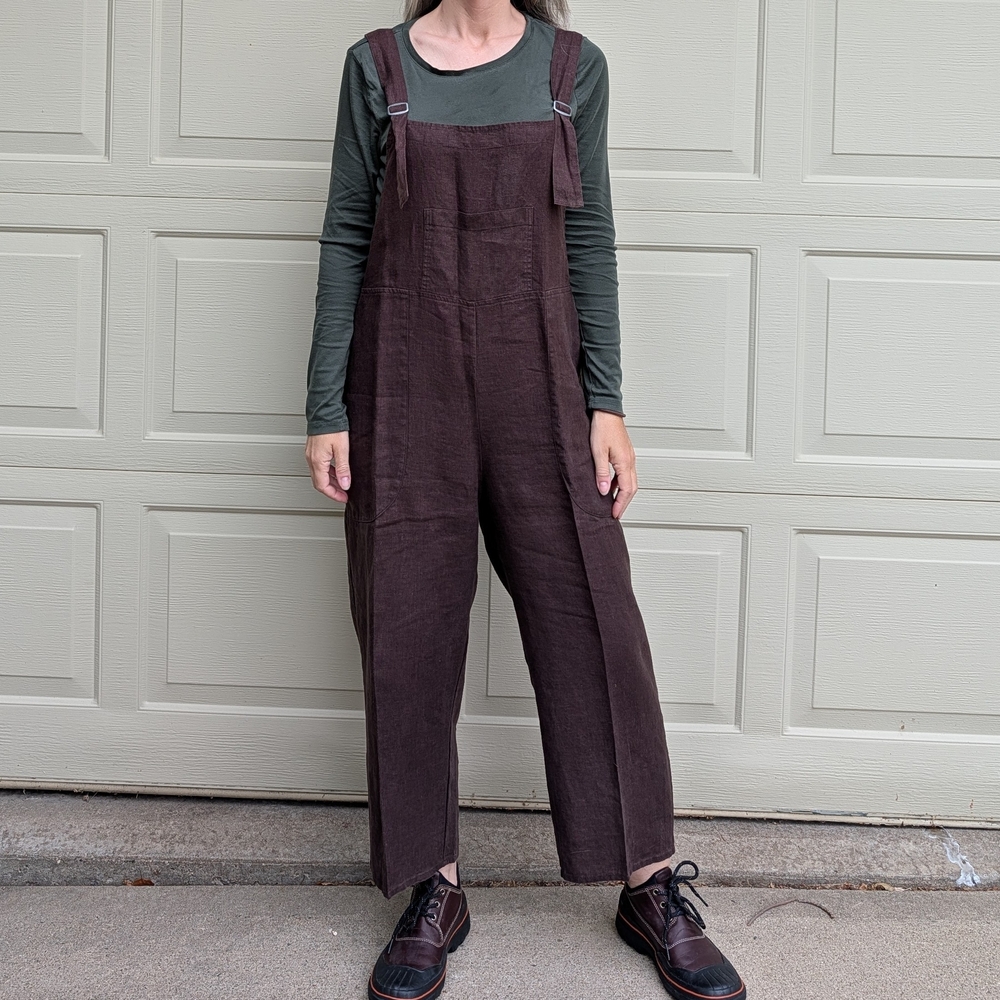 FLAX vintage brown linen overalls M